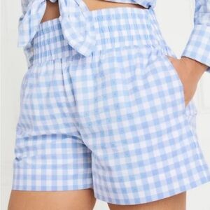 Hill House The Livie Light Blue Gingham High Waist Shorts M NWT